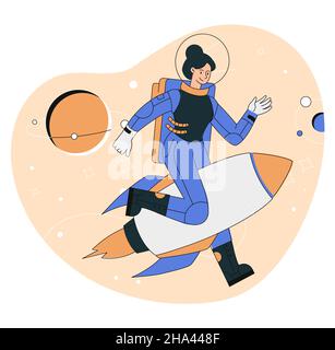 Adorable femme astronaute Illustration de Vecteur