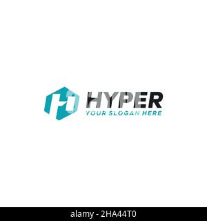 Logo Hyper HEXAGON initial avec marque de lettre plate Illustration de Vecteur