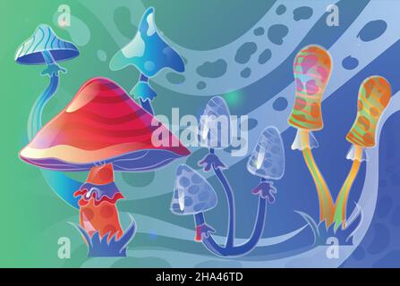 Ensemble de champignons mystiques Illustration de Vecteur