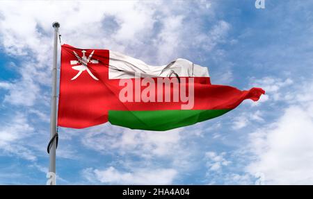 Drapeau d'Oman - drapeau de tissu d'ondulation réaliste Banque D'Images