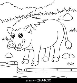 Warthog coloriage page pour enfants Illustration de Vecteur