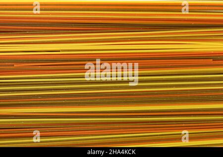 longues pâtes multicolores, fond de spaghetti aromatisé.Spaghetti - pâtes jaunes, prêtes à cuire. Isolées sur fond blanc. Spaghetti non cuits Banque D'Images