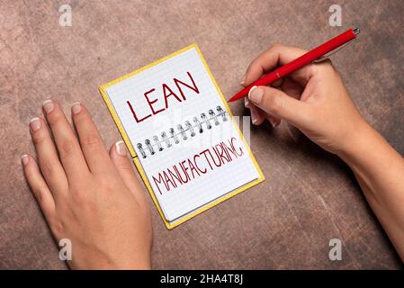 Affiche indiquant Lean Manufacturing.Concept Internet gaspillage minimisation sans sacrifier la productivité Nouveau contrat signer des plans d'assurance habitation Banque D'Images