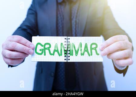 Légende de texte présentant la grammaire.Photo conceptuelle système et structure d'une langue ou de langues en général présentant de nouveaux plans et idées Banque D'Images