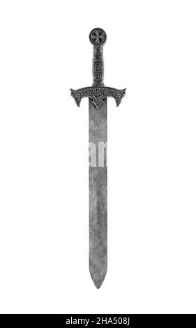 Épée médiévale isolée sur blanc avec chemin de coupure Banque D'Images
