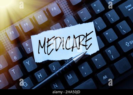 Inspiration montrant le signe Medicare.Concept d'Internet le gouvernement fédéral des États-Unis prévoit de payer certains hôpitaux Créer des journaux en ligne, en tapant Nouveau Banque D'Images