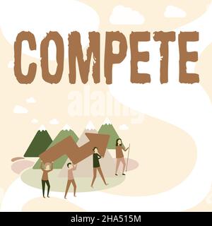 Légende du texte présentant la compétition.La photo conceptuelle gagne quelque chose en battant ou en établissant la supériorité par rapport aux autres quatre collègues Illustration Banque D'Images