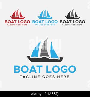 Logo de bateau à voile bleu et noir.Design de logo de bateau à voile créatif. Illustration de Vecteur