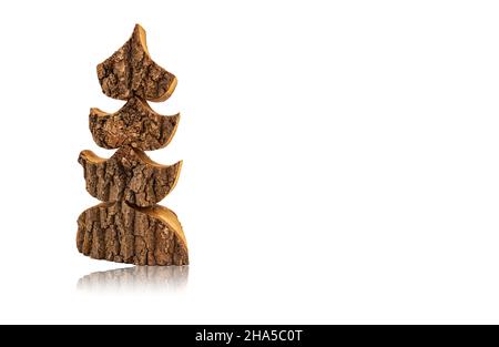 Carte postale d'un petit arbre de Noël en bois avec espace pour votre propre message Banque D'Images