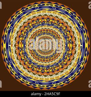 Tissu africain à imprimé mandala, décoration ethnique tribale motif de symboles adinkra.Décoration à la main avec éléments géométriques, textile afro coloré Illustration de Vecteur