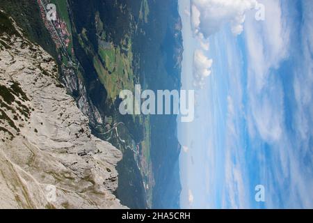 mittenwald,krün,wallgau,vue depuis la station de montagne du karwendelbahn,werdenfelser land,haute-bavière,bavière,allemagne,europe Banque D'Images