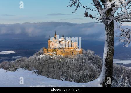 château hohenzollern en hiver, alb souabe, bade-wurtemberg, allemagne Banque D'Images