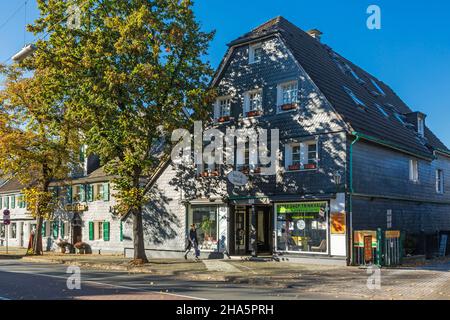 allemagne,haan,bergisches land,niederbergisches land,niederberg,rhénanie,du nord-westphalie,rhénanie-du-nord-westphalie,immeuble résidentiel et immeuble d'affaires kaiserstrasse 49,origine de la colonie historique 'auf den strassen',premier bureau de poste à haan,revêtement en ardoise,ambiance d'automne Banque D'Images