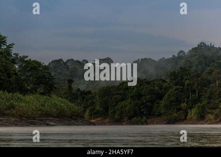 Vue imprenable sur le fleuve Kinabatangan, Sabah, Malaisie Banque D'Images
