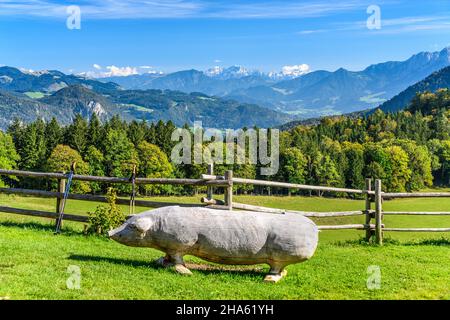 allemagne,bavière,haute-bavière,rosenheim district,flinsbach am inn,district hohe asten,vue sur inntal vers chiemgau alpes et kaiser montagnes Banque D'Images