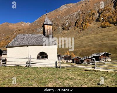 paysage d'automne,fanealm dans le tyrol du sud,fanekapelle,fane almdorf,malga fane,larches,valsertal,dolomites,brixen,ovales,tyrol du sud,italie Banque D'Images