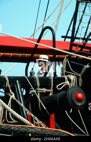 HMB Endeavour, une reproduction du navire utilisé par le capitaine James Cook lors de ses deuxièmes voyages dans l'océan Pacifique. Banque D'Images