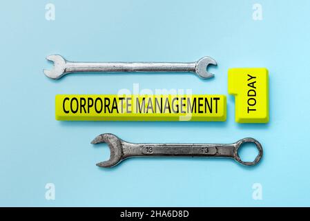 Affiche indiquant la direction de l'entreprise.Photo conceptuelle tous les niveaux de personnel de gestion et d'excutifs dactylographiant des codes de programme de pare-feu, dactylographie Banque D'Images