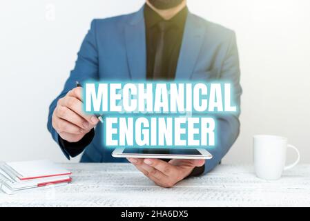 Texte montrant inspiration Mechanical Engineer.Présentation commerciale discipline d'ingénierie appliquée pour système mécanique présentant la communication Banque D'Images
