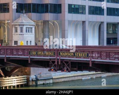 Lyric Opera Bridge, Madison Street, Chicago, Illinois. Banque D'Images