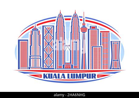 Illustration vectorielle de Kuala Lumpur, logo horizontal avec design linéaire célèbre paysage de ville asiatique sur fond de ciel de jour, concept d'art urbain avec déc Illustration de Vecteur