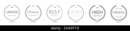 Jeu d'étiquettes pour couronne à motif Laurier gris en édition limitée Illustration de Vecteur