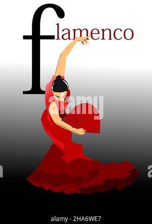 Belle jeune femme dansant le flamenco. Illustration 3d vectorielle Illustration de Vecteur