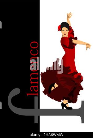 Belle jeune femme dansant le flamenco. Illustration 3d vectorielle Illustration de Vecteur