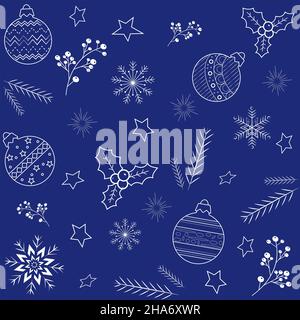 Motif sans couture sur fond bleu boules de Noël Illustration de Vecteur