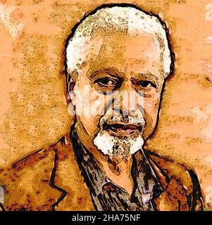 Illustration artistique, portrait de la tête et de l'épaule de l'auteur, romancier, écrivain, universitaire, Abdulrazak Gurnah,Lauréat du Prix Nobel de littérature 2021. Banque D'Images