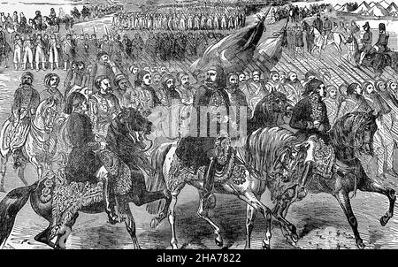 Illustration de la fin du siècle 19th des troupes turques en marche pendant les jours de l'Empire ottoman qui contrôlait une grande partie de l'Europe du Sud-est, de l'Asie occidentale et de l'Afrique du Nord entre les siècles 14th et le début de 20th. Banque D'Images