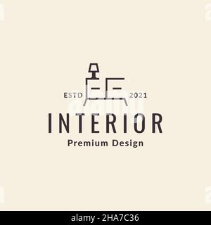 armoire de table et lampe ligne intérieure logo symbole icône vecteur graphique design illustration idée créative Illustration de Vecteur