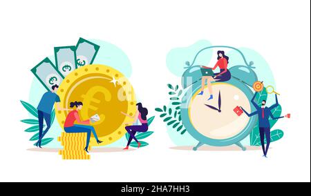 Vecteur d'une équipe de personnes d'affaires gérant le temps efficacement faisant des profits Illustration de Vecteur