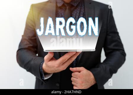 Écriture affichant du jargon textuel.Les entreprises présentent des mots ou des expressions spéciaux qui sont utilisés par une profession particulière présentant les nouvelles technologies Banque D'Images