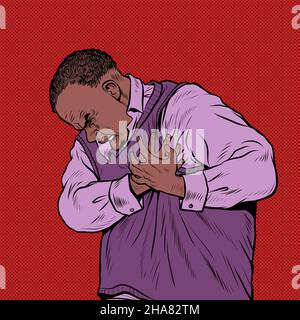 afrique homme âgé douleur cardiaque, infarctus du myocarde crise hypertensive arythmie et autres maladies de cardiologie Illustration de Vecteur