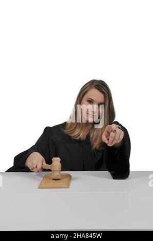 Femme caucasienne District Supreme Appeals ou juge de la Cour supérieure isolé sur fond blanc Banque D'Images