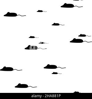 Motif de caniche sans couture des formes de souris en noir.Dessin animé vectoriel de la souris ou de la silhouette de rat répéter l'illustration sur fond blanc. Illustration de Vecteur