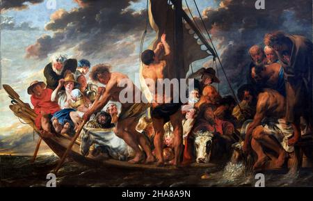 L'argent de hommage.Pierre trouvant la pièce d'argent dans l'embouchure du poisson.Aussi appelé 'le Ferry Boat to Antwerp' par Jacob Jordaens (1593-1678), huile sur toile, c.1616-34 Banque D'Images