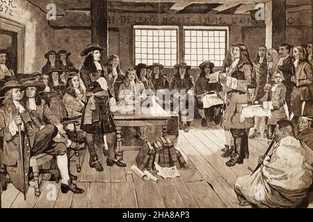 1680S WILLIAM PENN DISCUTANT AVEC LES COLONS LORS DE SA PREMIÈRE VISITE EN AMÉRIQUE EN 1682 ILLUSTRATION PAR HOWARD PYLE - KH13547NAW001 HARS COLONS DU COMMONWEALTH KEYSTONE VISITE DE L'ÉTAT ÉCRIVAIN AVOCAT NATIF AMÉRICAIN 1680S HOWARD PYLE 1682 DÉMOCRATIE AUTOCHTONE AMÉRICAIN NOIR ETWHITE CAUCASIENS, FONDATEUR DE L'ETHNIE AUTOCHTONE À L'ANCIENNE QUAKERS WILLIAM WILLIAM PENN Banque D'Images