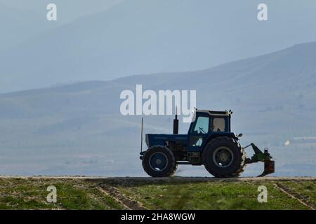 Tracteur en activité agricole dans le champ Banque D'Images