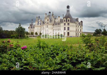 Le château de Chambord dans la vallée de la Loire est un chef-d'œuvre de l'architecture Renaissance commandée par le roi français François le 1st. Banque D'Images