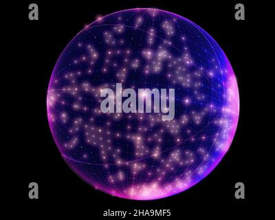 Balle recouverte de points lumineux espacés de façon aléatoire - illustration abstraite 3D Banque D'Images