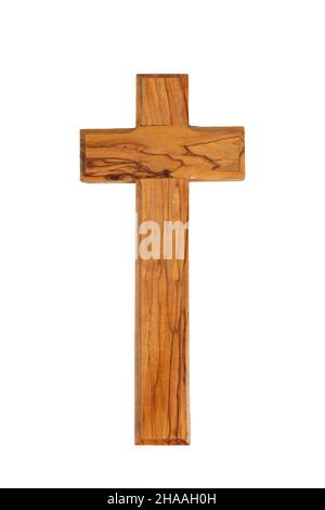 Crucifix en bois sur fond blanc Banque D'Images