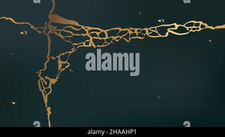 Motif de fissures Golden kintsugi.Arrière-plan de couleur verte. Illustration de Vecteur