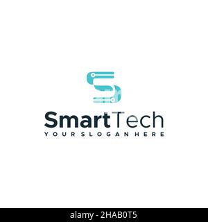 Logo S SMART TECH initial de marque de lettre plate Illustration de Vecteur
