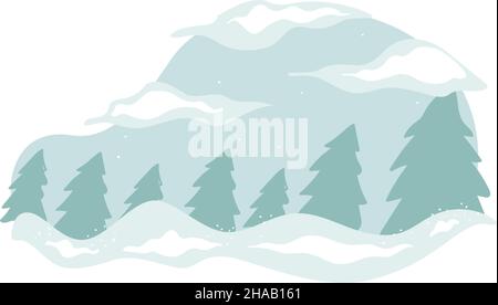 Forêt d'hiver avec pins et mauvais temps Illustration de Vecteur