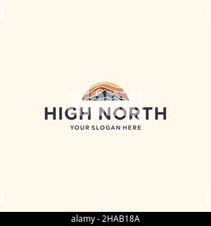 Logo moderne HIGH NORTH Sunrise Mountain Illustration de Vecteur