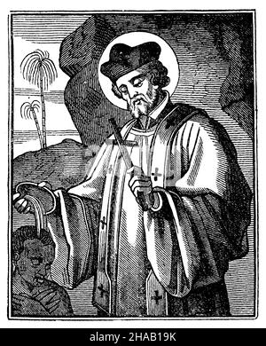 St. Francis Xavier (b.7 avril 1506, Castillo de Javier près de Sangüesa, Espagne, d.3 décembre 1552, Shangchuan Dao Island près de Canton, Chine), missionnaire chrétien et co-fondateur des Jésuites, , (livre religieux, 1863), Franz Xaver (geb.7 avril 1506, Castillo de Javier BEI Sangüesa, Espagnol, Gest.3. Dezember 1552, Insel Shangchuan Dao BEI Kanton, Chine), christlicher Missionar und Mitbegründer der Jesuiten Banque D'Images