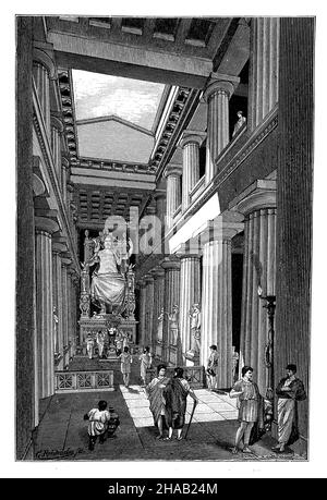 Intérieur du Temple de Zeus à Olympie avec l'image de Zeus de Phidias.Reconstruction par G. Rehlender, , G Rehlender (livre d'histoire, 1899), Inneres des Zeustempels in Olympia mit dem Zeusbild des Phidias.Rekonstruktion von G. Rehlender Banque D'Images