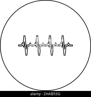 Graphique de pouls rythme cardiaque cardiogramme rythme graphique ecg échocardiogramme icône en cercle rond noir couleur vecteur illustration ligne de contour de l'image Illustration de Vecteur